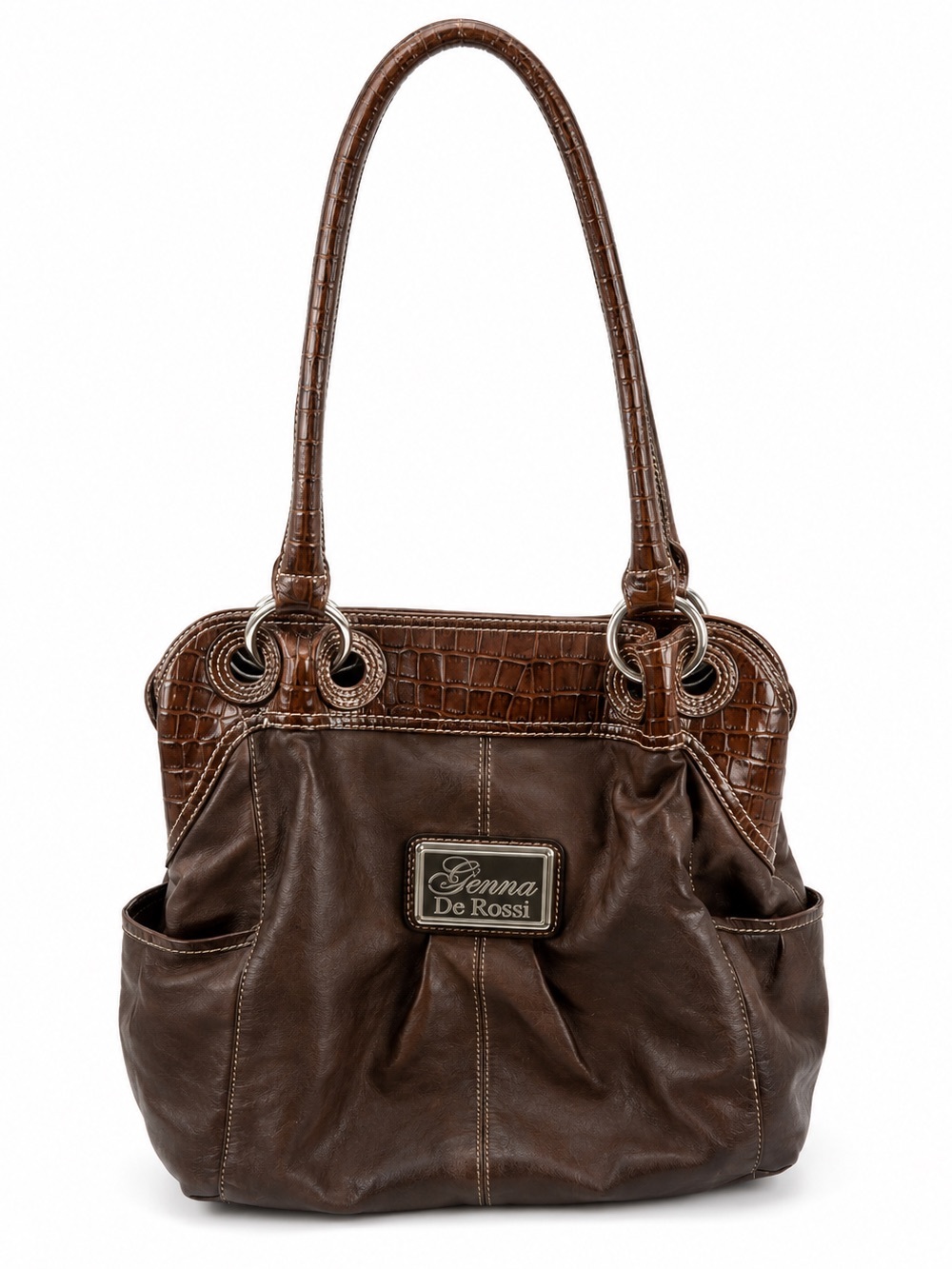Genna De Rossi Vintage Y2K Brown Leather Slouchy Shoulder Bag Purse
